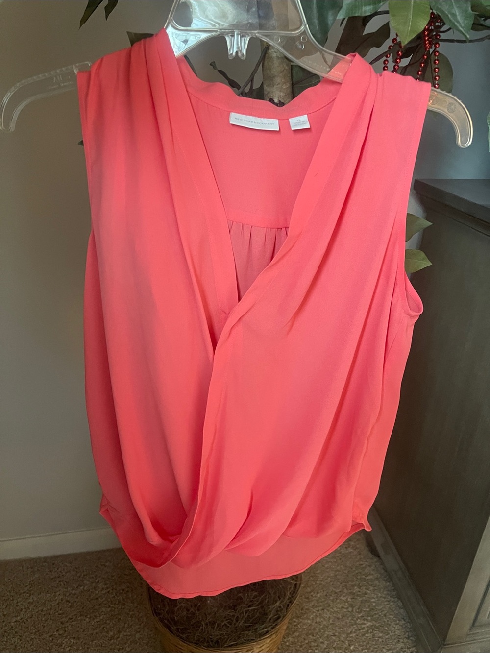 New York & Company Coral Sleeveless Draped V-Neck Camisole